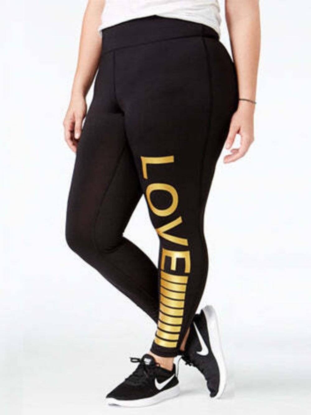 Material Girl Womens Active Plus Size Metallic Love Graphic Leggings